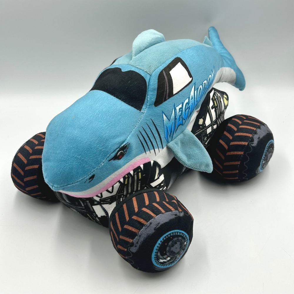 Monster Jam Megalodon Plush Blue Kids Large Shark Monster Truck EUC 17 x 11 x 8